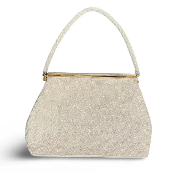 Vintage White Beaded Handbag Handmade Hong Kong - Picture 4 of 12